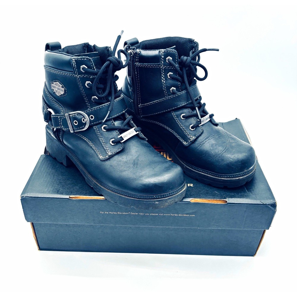 Harley-Davidson Women Tegan Lace Up Boot Biker Ankle Side Zip Buckle Black 8.5
